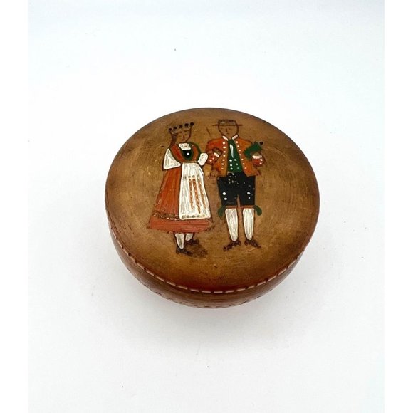 Other - Vintage Scandinavian Wooden Trinket Box Couple in Traditional Clothing Hand Pain